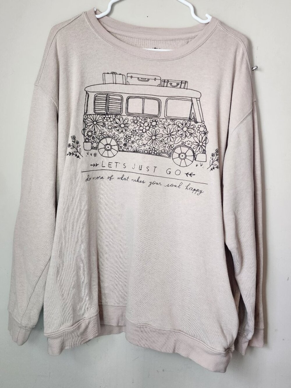 Natural Life Oversized Sweatshirt Floral Camper Bus Lets Just Go Pockets Large